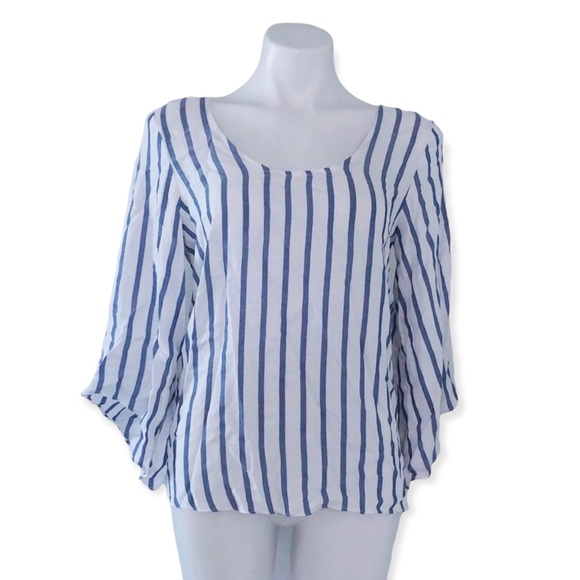 DREW Anthropologie Top w/Bow at Back in White/Denim Size S New w/Tag Retail $166 - Picture 6 of 12